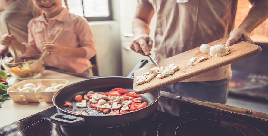 family cooking together at home